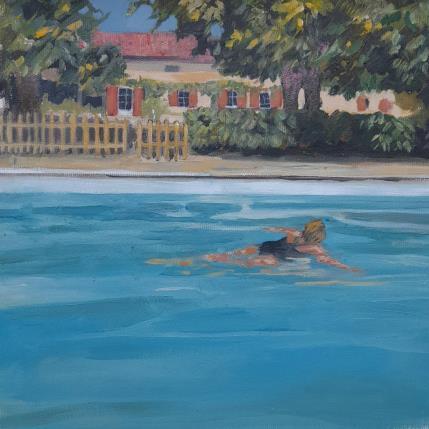 Painting Piscine à la campagne  by Lorene Perez | Painting Figurative Oil Life style