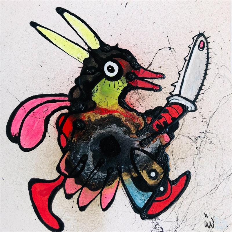 Peinture Chicken Rebel par iW | Tableau Street Art Animaux Graffiti Huile Acrylique