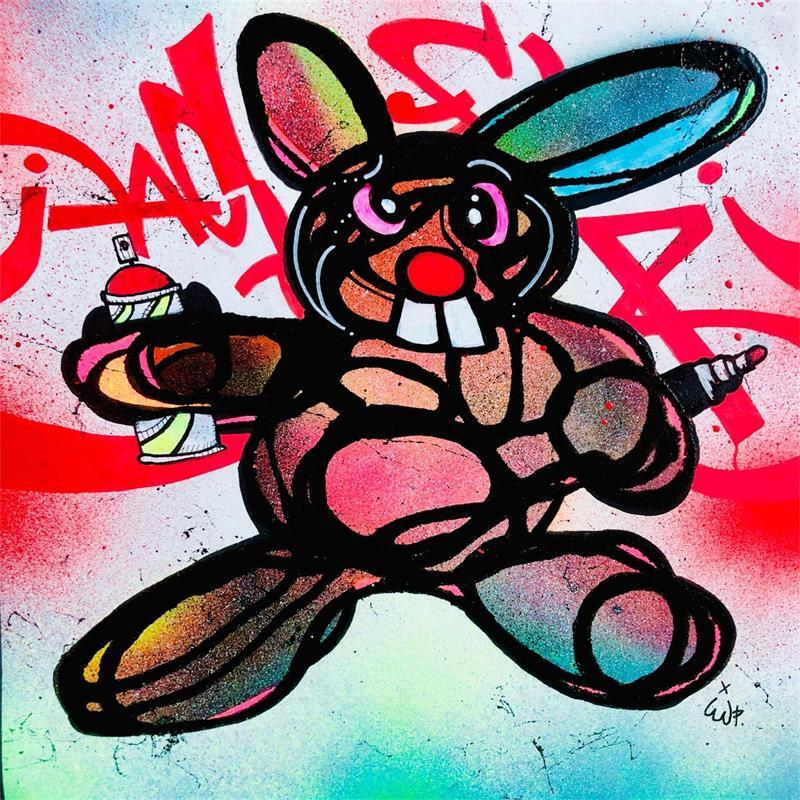 Gemälde Bunny Street  von iW | Gemälde Naive Kunst Tiere Graffiti Öl Acryl