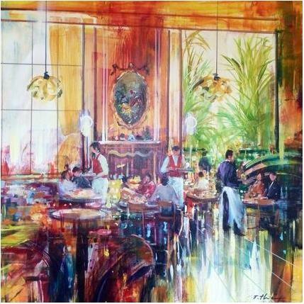 Painting Lounge du grand hotel by Frédéric Thiery | Painting Figurative Acrylic Life style