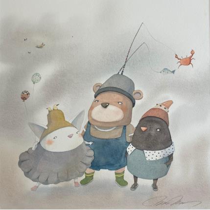 Painting 3 friends by Masukawa Masako | Painting Naive art Watercolor Life style