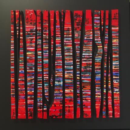 Painting Bande color 17 impression rouge fine multi by Langeron Luc | Painting Abstract Mixed Minimalist