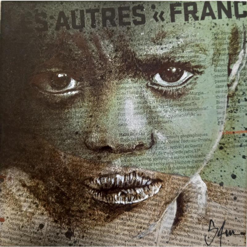Gemälde L'enfant d'Haïti von S4m | Gemälde Street art Acryl, Collage, Pastell Pop-Ikonen, Porträt