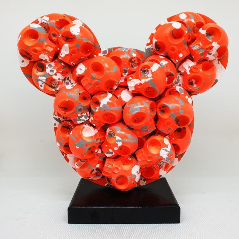 Sculpture Mickeyskull-Orange/gris by VL | Sculpture Pop art Mixed Pop icons