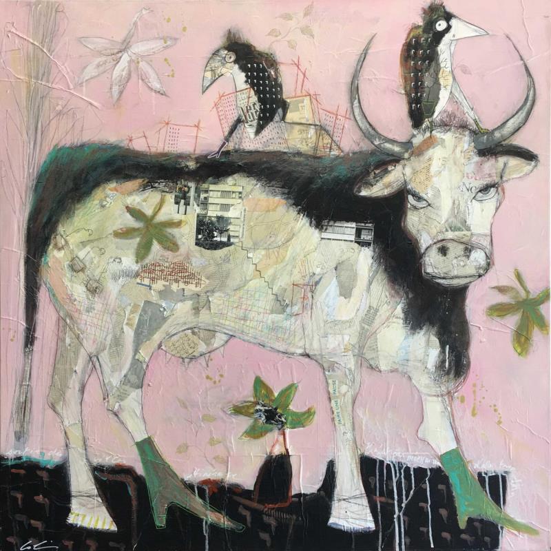 Gemälde A coté de chez toi von Colin Sylvie | Gemälde Art brut Tiere Acryl Collage Pastell