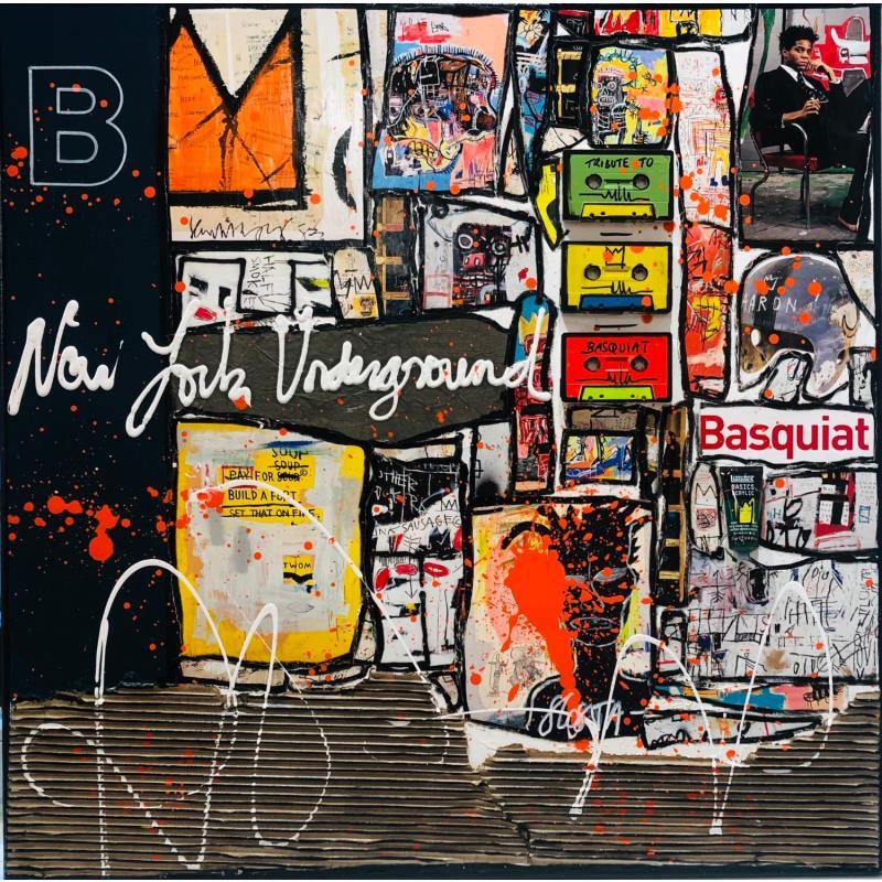 Gemälde B comme Basquiat von Costa Sophie | Gemälde Pop-Art Acryl Collage Posca Upcycling