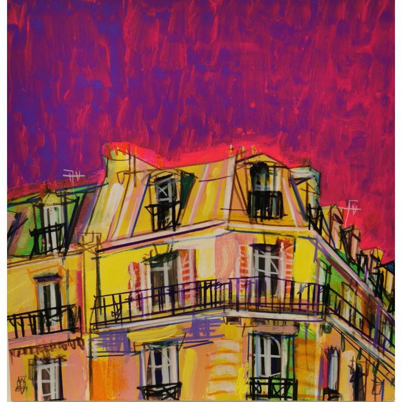 Painting Derrière la fenêtre, des encouragements by Anicet Olivier | Painting Figurative Urban Mixed