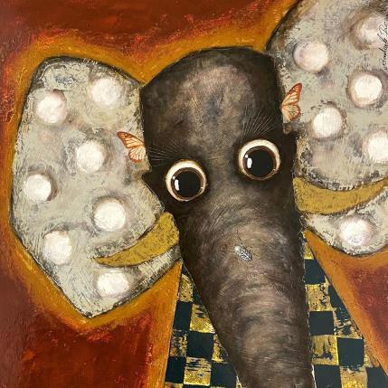 Gemälde l'elephant et l'insecte von Penaud Raphaëlle | Gemälde Naive Kunst Acryl