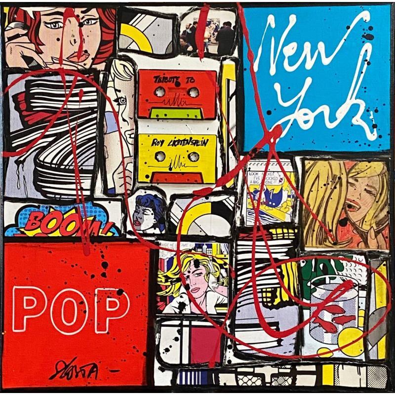 Painting Pop NY R Lichtenstein by Costa Sophie | Painting Pop art Acrylic, Gluing, Posca, Upcycling Pop icons