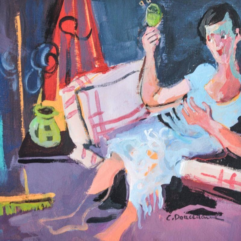 Painting Après le ménage by Doucedame Christine | Painting Figurative Acrylic Life style