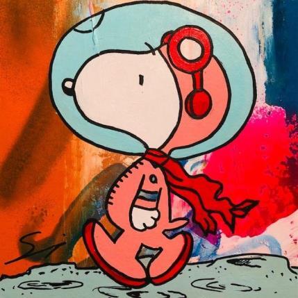 Painting snoopy on the moon by Mestres Sergi | Painting Pop-art Cardboard, Graffiti Pop icons