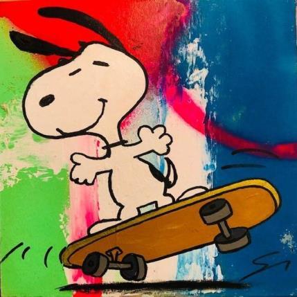 Painting snoopy skater by Mestres Sergi | Painting Pop-art Cardboard, Graffiti Pop icons