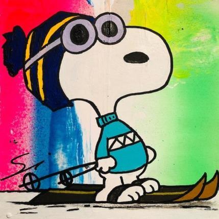 Painting snoopy in winter by Mestres Sergi | Painting Pop-art Cardboard, Graffiti Pop icons