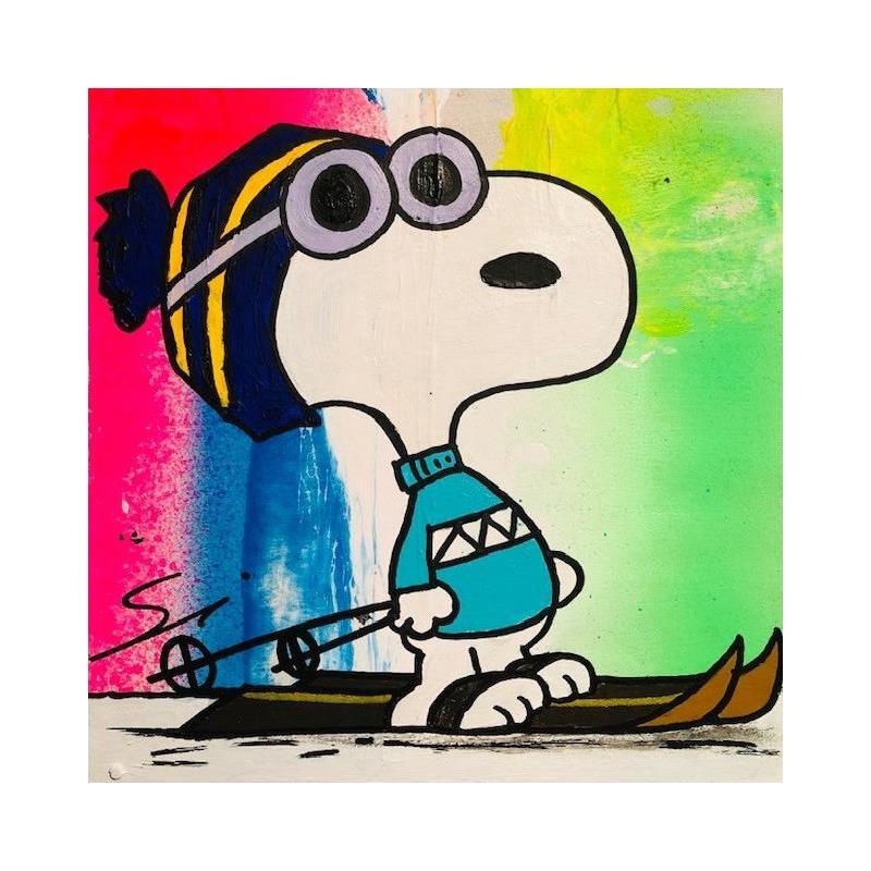 Painting snoopy in winter by Mestres Sergi | Painting Pop-art Cardboard, Graffiti Pop icons