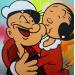 Painting Olive kiss Popeye by Mestres Sergi | Painting Pop-art Pop icons Graffiti Cardboard
