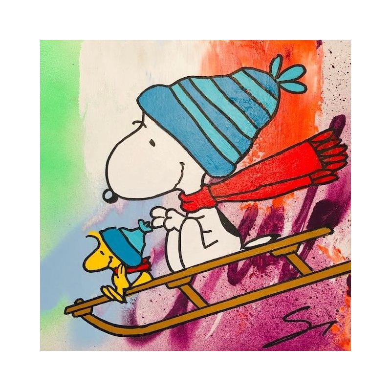 Painting enjoy your live with snoopy by Mestres Sergi | Painting Pop-art Pop icons Graffiti Cardboard