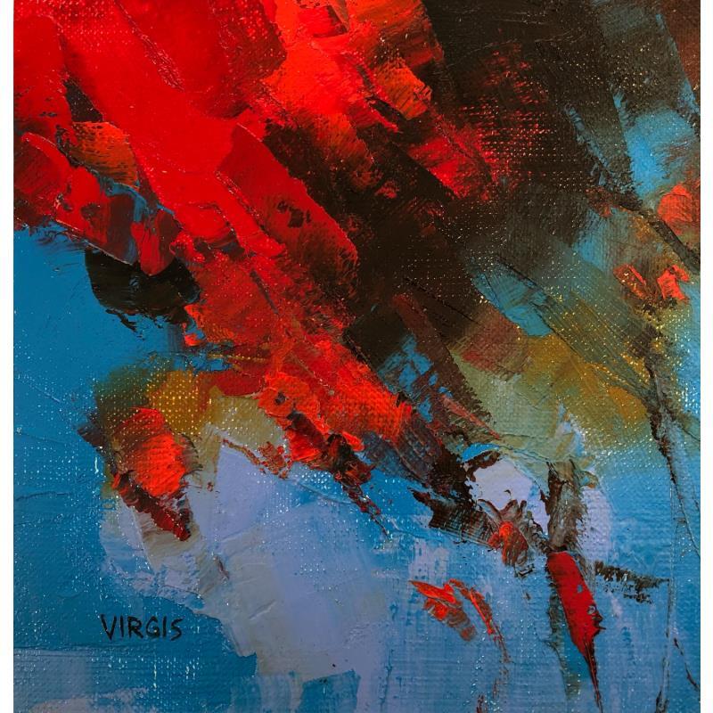Painting Composition with red and blue by Virgis | Painting Abstract Oil