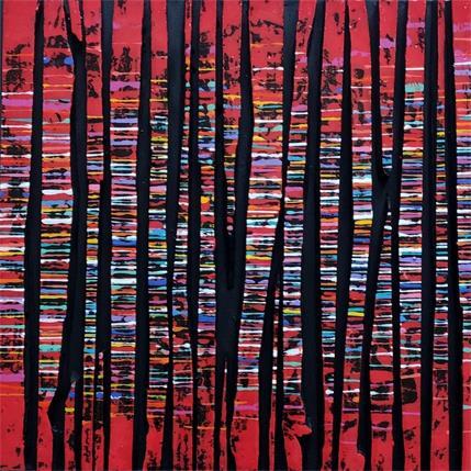 Painting Bande color 19 impression rouge fine multi by Langeron Luc | Painting Abstract Mixed