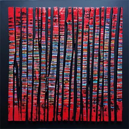 Peinture bande color 24 impression rouge fine multi par Langeron Luc | Tableau Abstrait Mixte