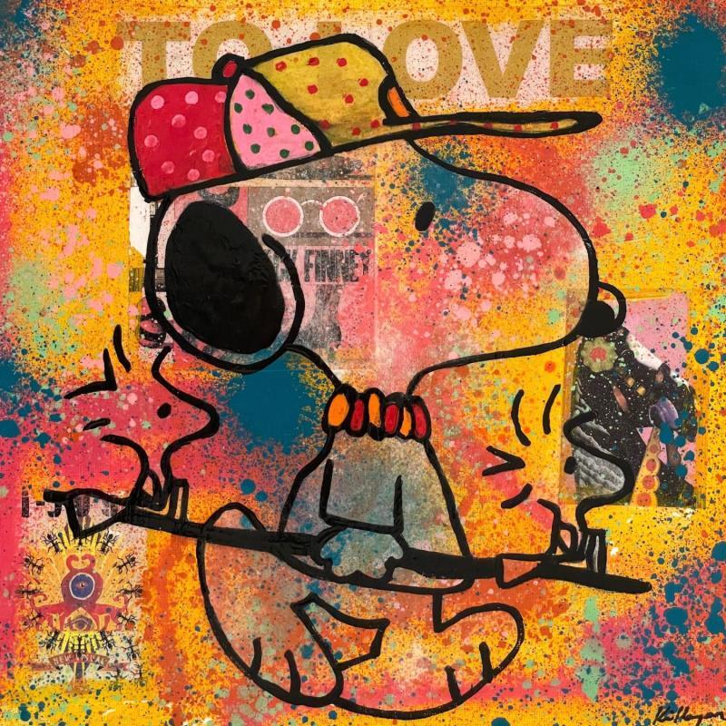 Gemälde Snoopy to love von Kikayou | Gemälde Pop-Art Pop-Ikonen Graffiti