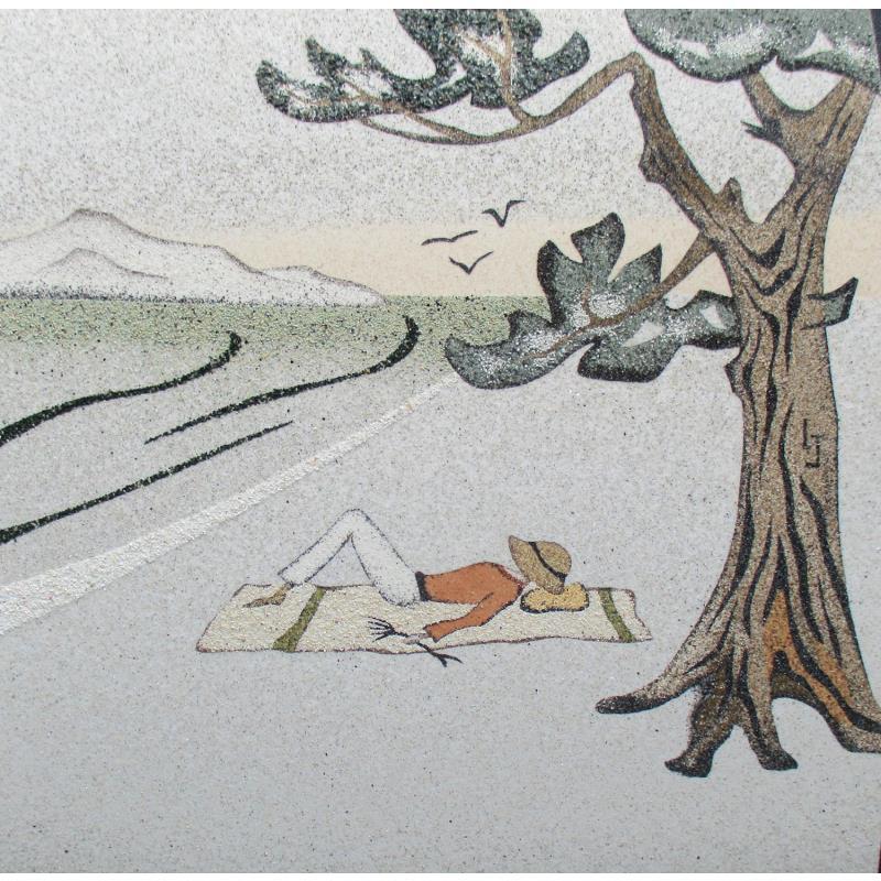 Peinture Sieste sous le grand pin par Jovys Laurence  | Tableau Matiérisme Paysages Marine Scènes de vie Sable