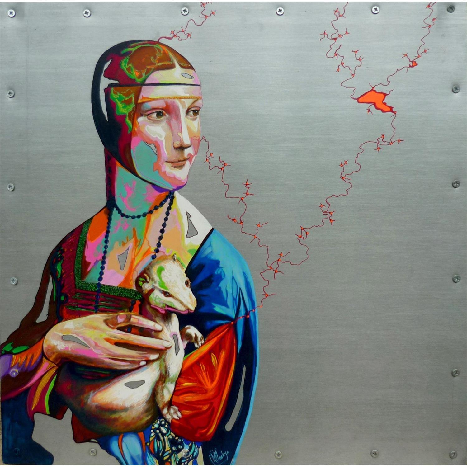 Peinture Elle est pop à la Dame à l'Hermine par Medeya Lemdiya | Carré