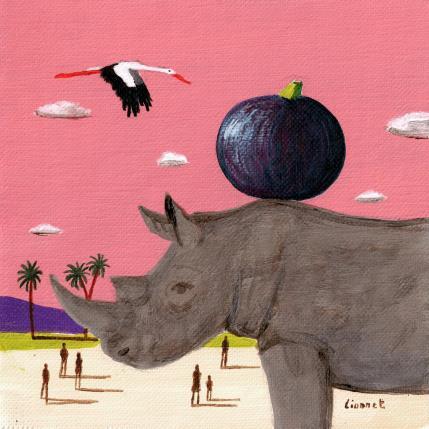 Peinture Rhinocéros à la figue par Lionnet Pascal | Tableau Surréaliste Huile animaux, natures mortes, Paysages