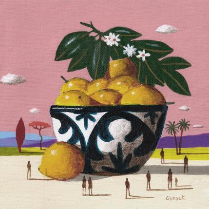 Painting Citrons en fleurs by Lionnet Pascal | Painting Surrealist Acrylic Landscapes, Life style, still-life