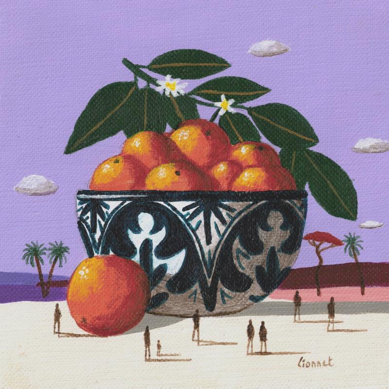 Painting Oranges en fleurs by Lionnet Pascal | Painting Surrealist Acrylic Landscapes Life style still-life