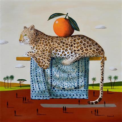 Painting Léopard à l'orange by Lionnet Pascal | Painting Surrealist Oil Animals, Landscapes, still-life
