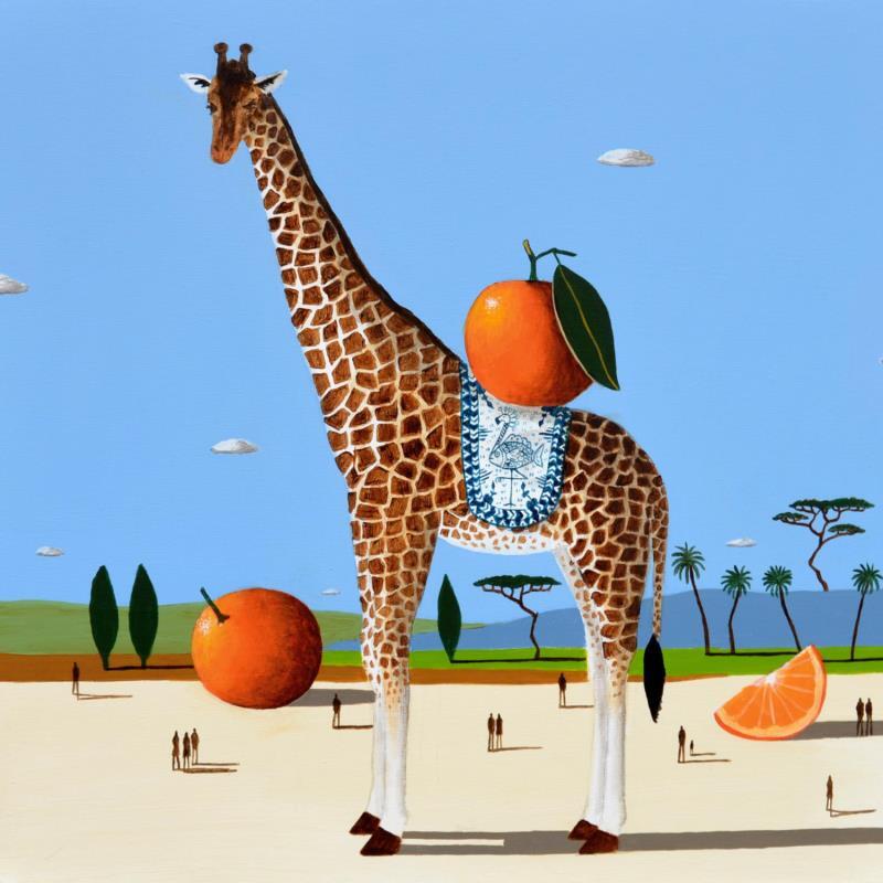 Gemälde Girafe à l'orange von Lionnet Pascal | Gemälde Surrealismus Landschaften Tiere Stillleben Acryl