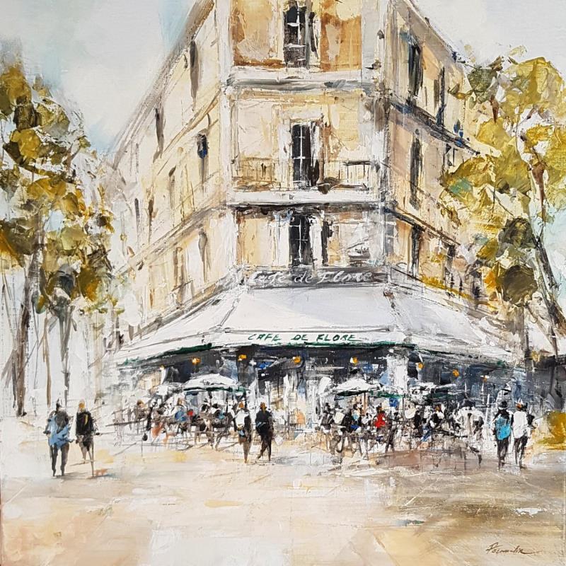 Painting CAFE DE FLORE by Poumelin Richard | Painting Figurative Landscapes Urban Oil