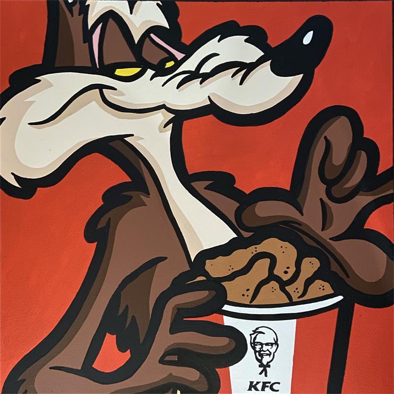 Painting coyotte eating KFC by Kalo | Painting Pop-art Animals Graffiti Gluing Posca