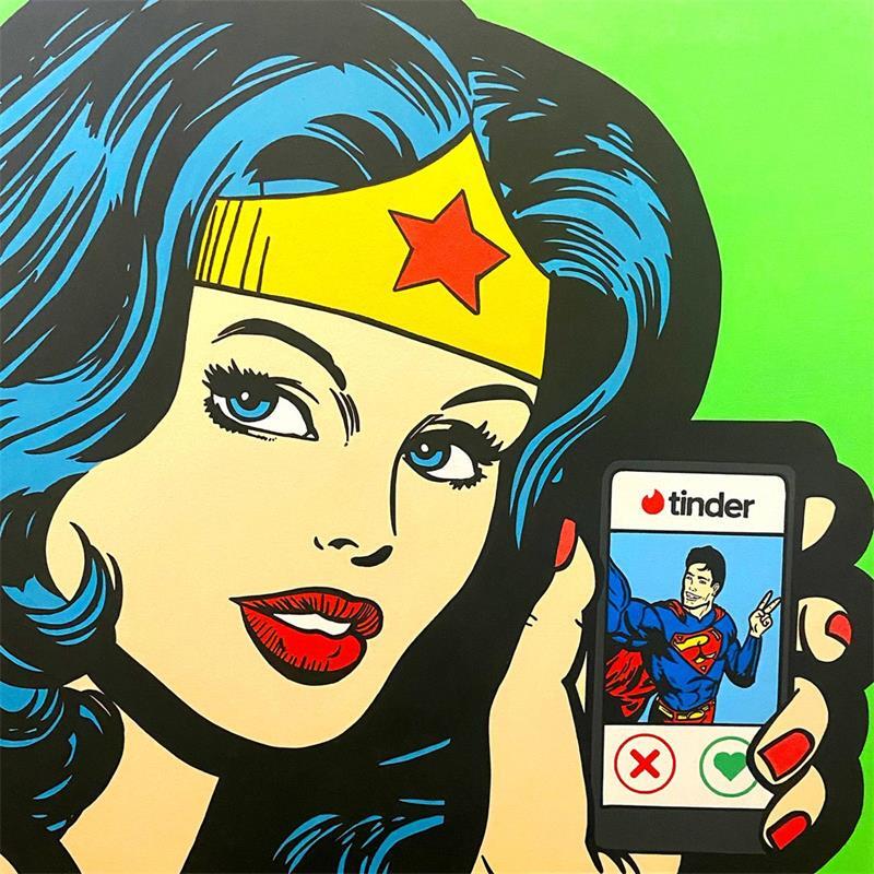 Painting Wonderwomen looking for love by Kalo | Painting Pop art Mixed Portrait Pop icons