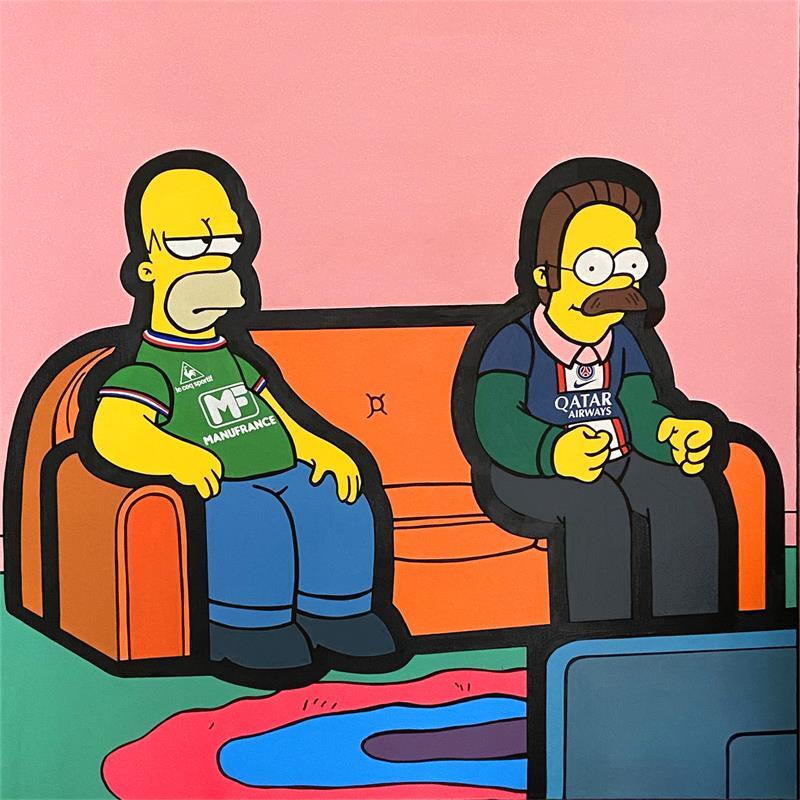 Peinture Homer and Ned watching soccer par Kalo | Tableau Pop-art Collage, Graffiti, Posca Icones Pop