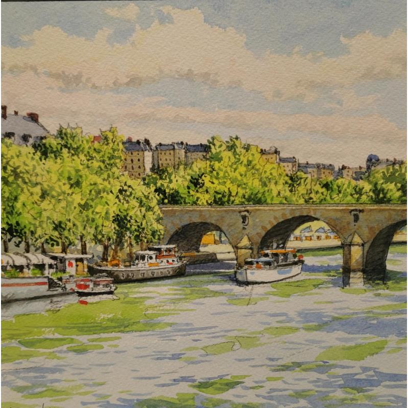 Gemälde Paris, île Saint-Louis, le pont Marie von Decoudun Jean charles | Gemälde Figurativ Aquarell Alltagsszenen, Landschaften, Urban