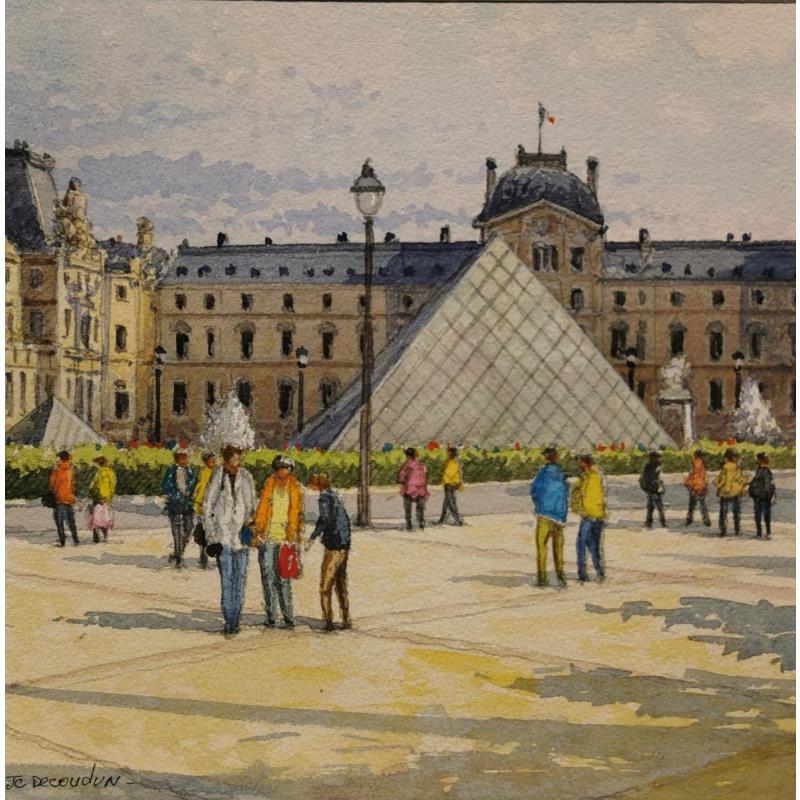 Gemälde Paris, le Louvre von Decoudun Jean charles | Gemälde Figurativ Aquarell