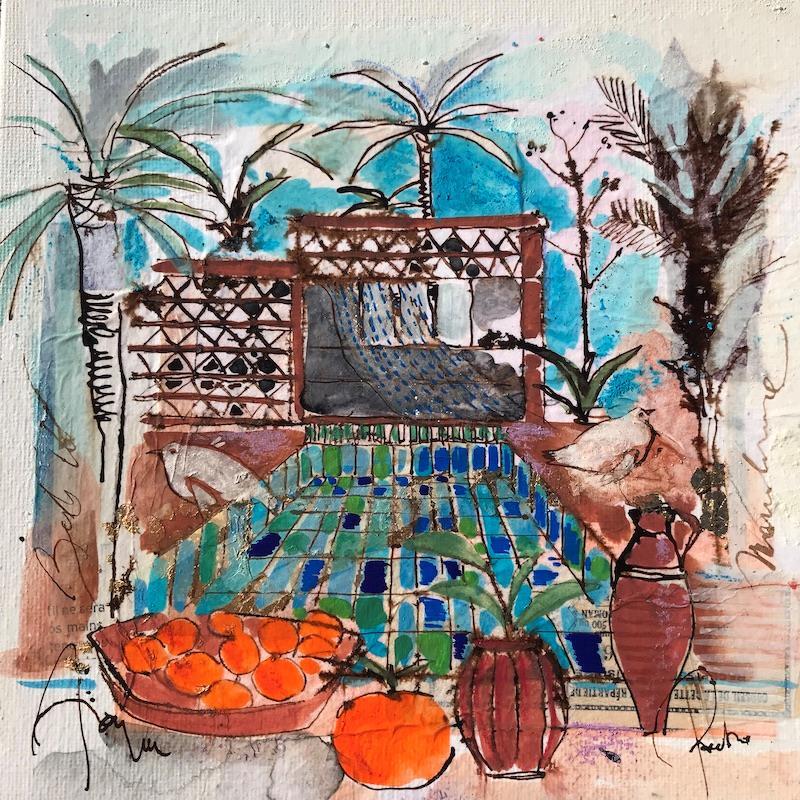 Painting panier d' oranges by Colombo Cécile | Painting Figurative Mixed Landscapes Life style