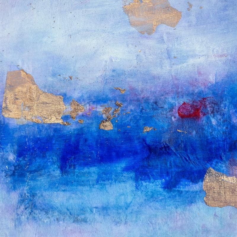 Peinture Point rouge sur bleu profond par Droit Ode | Tableau Abstrait Mixte Paysages