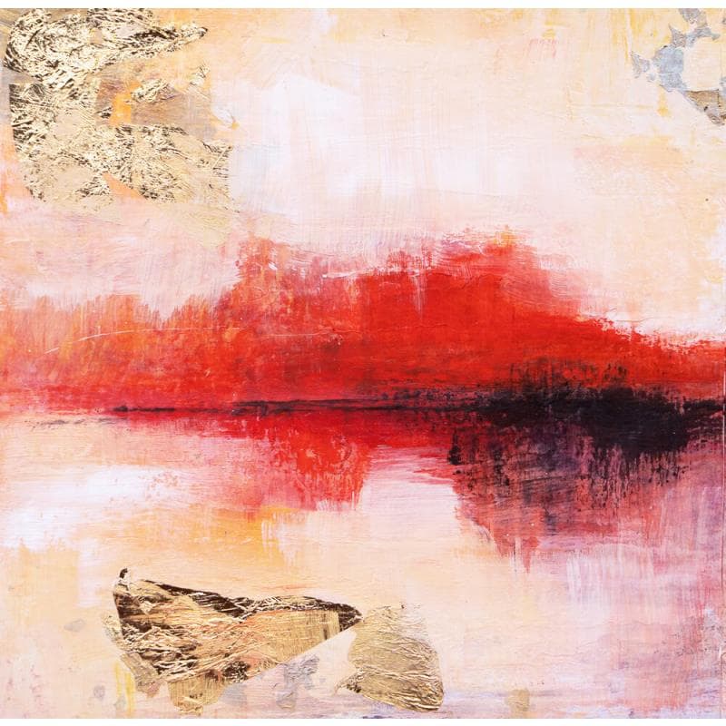 Peinture Horizon feu et or par Droit Ode | Tableau Abstrait Mixte Paysages