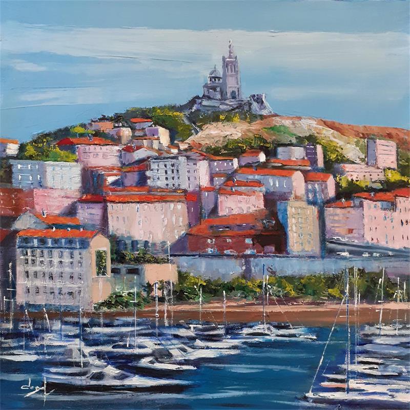 Peinture Marseille le vieux port par Degabriel Véronique | Tableau Figuratif Paysages Urbain Marine Huile
