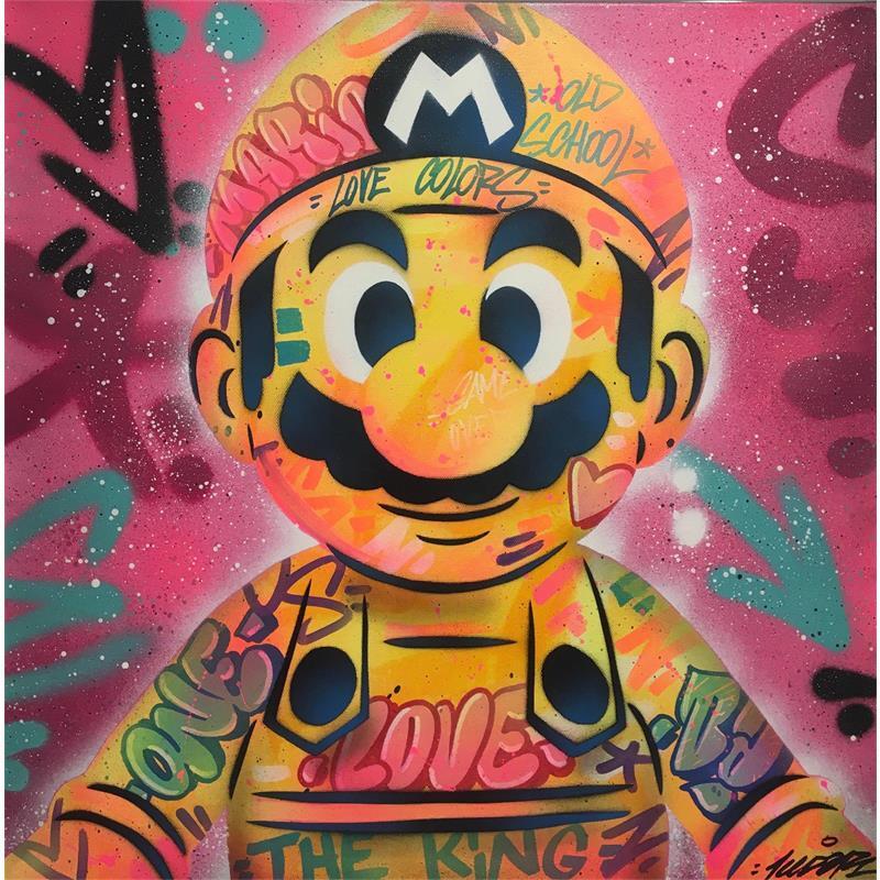 Gemälde Yellow Mario von Kedarone | Gemälde Pop-Art Pop-Ikonen Graffiti Posca