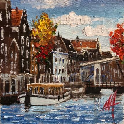 Peinture Amsterdam, groenburgwal autumn par De Jong Marcel | Tableau Figuratif Huile Paysages, Vues urbaines