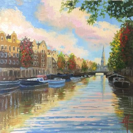 Painting Amsterdam, autumn mellow by De Jong Marcel | Painting Figurative Oil Landscapes, Urban