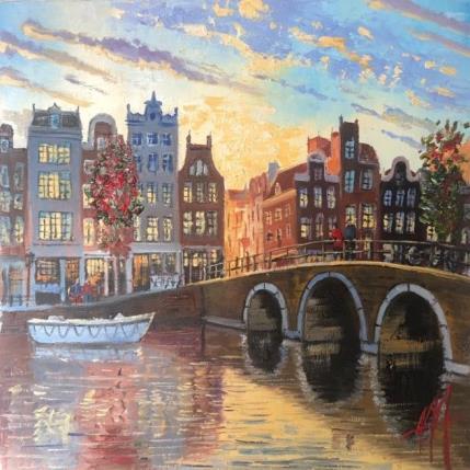 Painting Amsterdam, herengracht evening light by De Jong Marcel | Painting Figurative Oil Landscapes, Urban