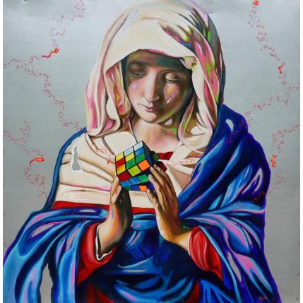 Peinture La vierge de Sassoferato et son rubik's cube par Medeya Lemdiya | Tableau Pop Art Mixte icones Pop