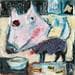 Peinture Le chien rose par De Sousa Miguel | Tableau Art Singulier Mixte scènes de vie