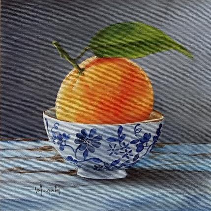 Painting Orange in a Delft Bowl by Gouveia Magaly  | Painting Figurative Oil Pop icons, still-life