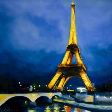 Gemälde Nuit à Paris von Eugène Romain | Gemälde Figurativ Öl Landschaften, Urban
