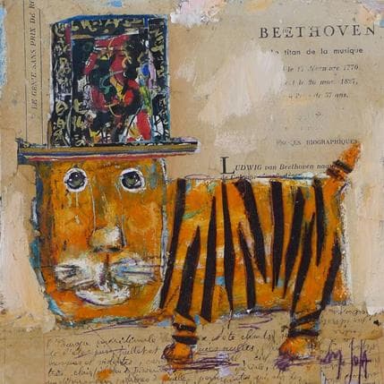 Peinture Le tigre Beethoven par De Sousa Miguel | Tableau Art Singulier Mixte scènes de vie